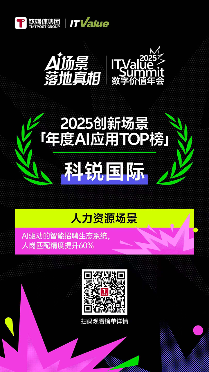 人力资源公司918博天堂官网国际的人工智能招聘匹配模型荣获钛媒体年度最佳场景实践TOP15